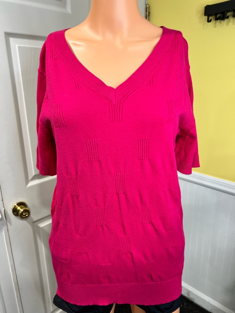 Bright Fuchsia V-Neck Knit Top
